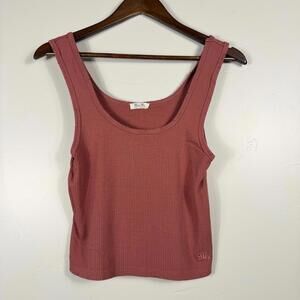 Miss Me Tank Top Womens Large Rusty Mauve Ribbed Knit Sleeveless Strap Shirt